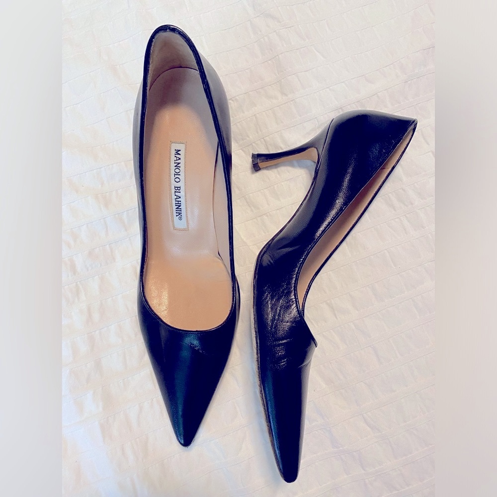 Manila Blahnik BB Classic Black Leather 70mm Pumps size 37